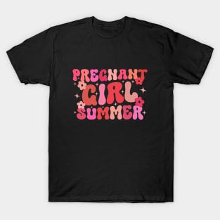 Groovy Pregnant Girl Summer Summer Pregnancy Announcement T-Shirt